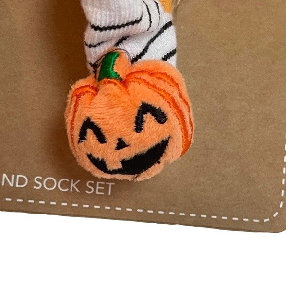 New Lila And Jack Halloween Pumpkin Socks And Hat Baby Costume & Head Band Set - Picture 2 of 9